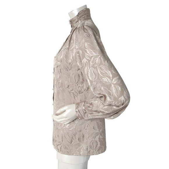 Vintage Susan Van Heusen Silky Jacquard Blouse High Neck Ruffled Arm Silky 80s - Picture 7 of 13